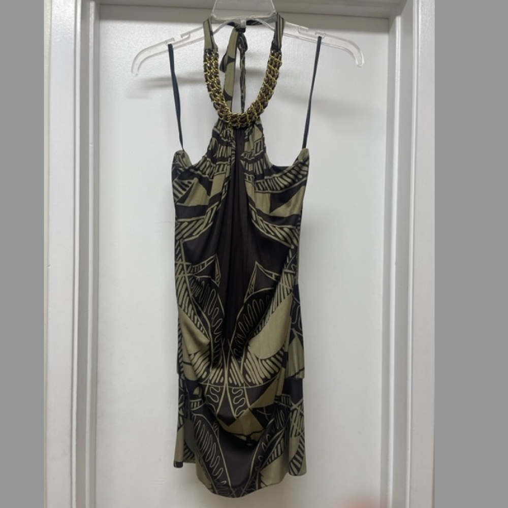 NWT SKY BRAND Silk Print Dress w Gold Chain